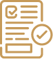 Gold checklist form with two check marks and horizontal lines on a white background.